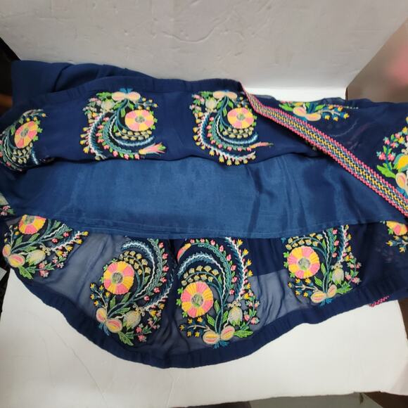 Anthro Tanvi Kedia Nyla Large baby doll top sleeveless blue boho embroidery line - Picture 5 of 8